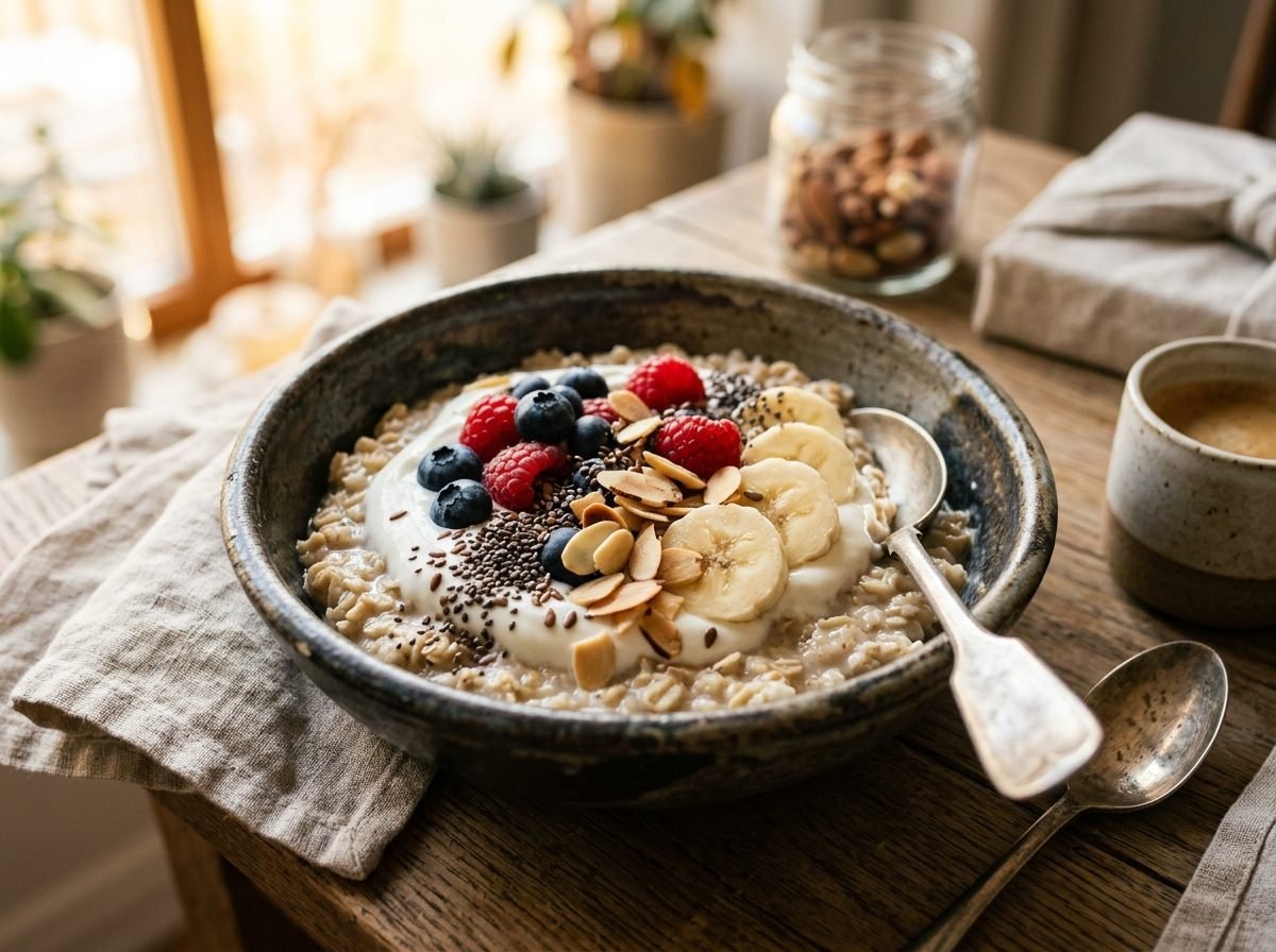 Nutritious breakfast bowl idea with wholesome oats and fruit