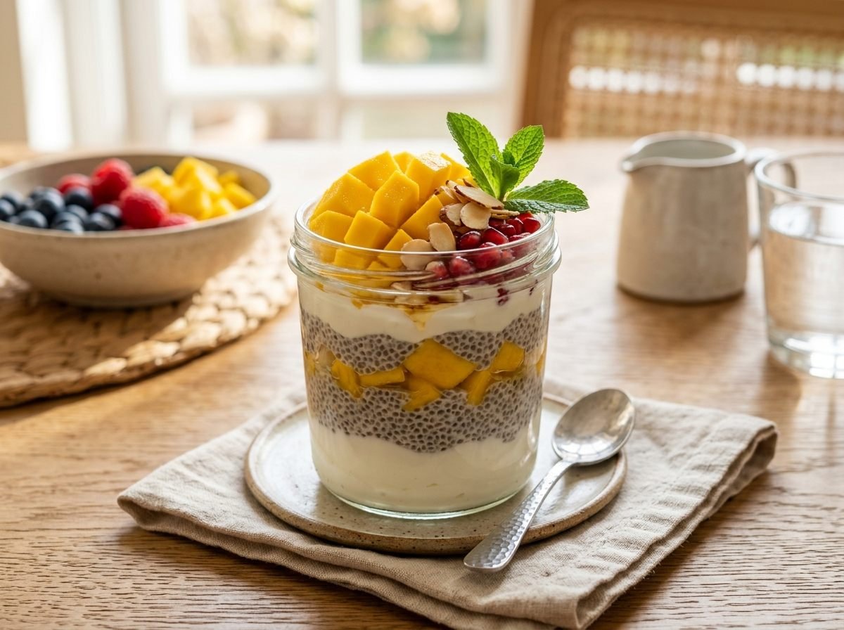 Grab and go morning chia yogurt parfait jar